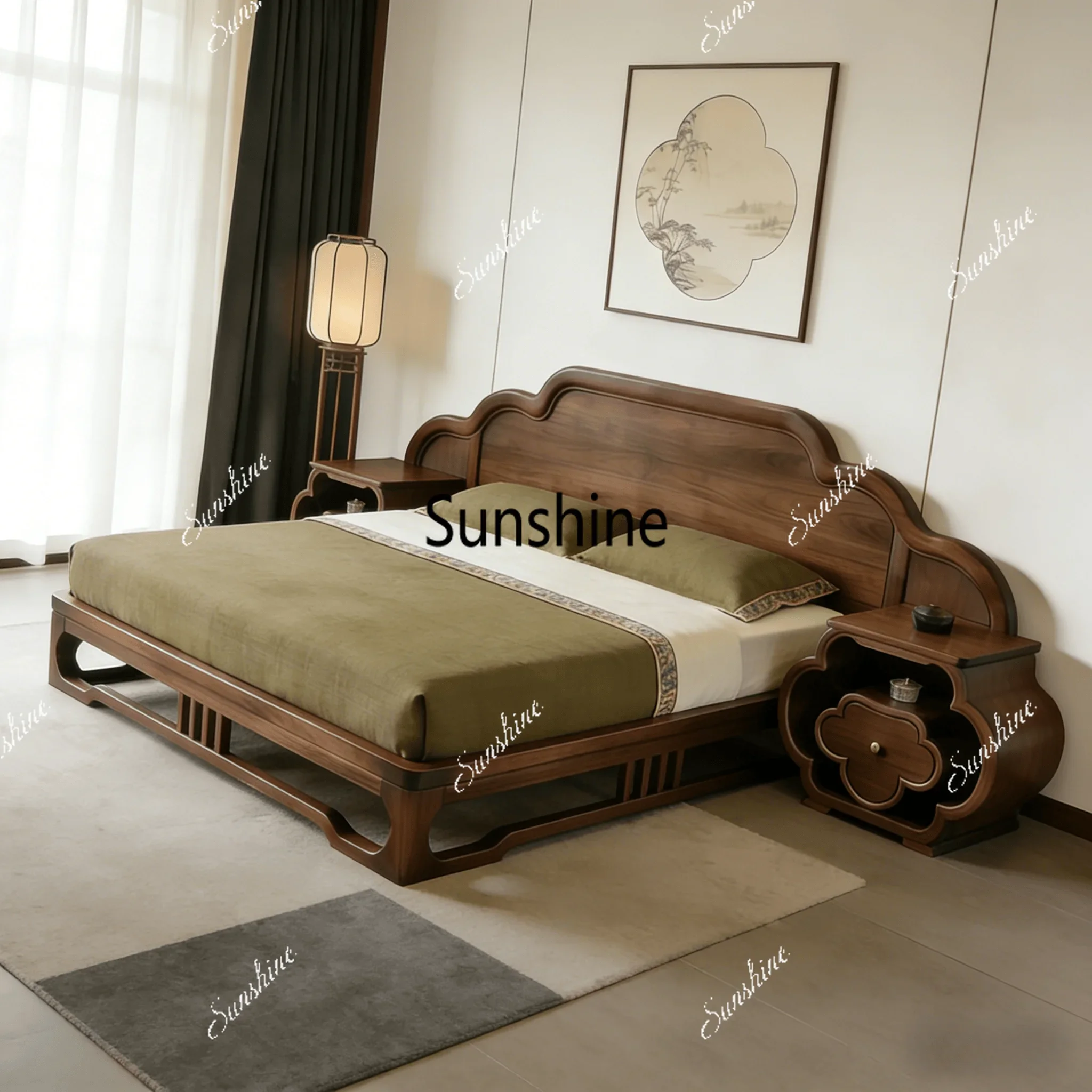 YNew Chinese style, solid wood, large villa master bedroom double, customized
YNew Chinese style, solid wood, large villa master bedroom double, customized
