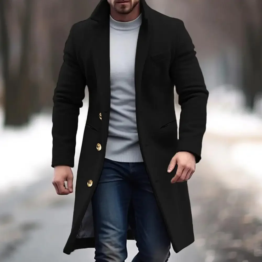 Male Jackets Solid Color Casual Woolen Coat Lapel Long Sleeve Single Breasted Jacket Coat with Pockets Mid-length Streetwear
Male Jackets Solid Color Casual Woolen Coat Lapel Long Sleeve Single Breasted Jacket Coat with Pockets Mid-length Streetwear