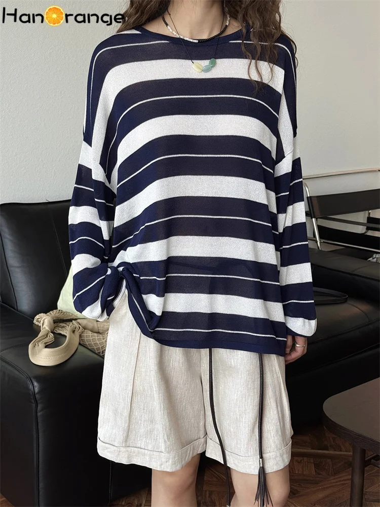 HanOrange 2025 Summer Lazy Imitation Linen Wide Striped Sunscreen Knitted Top Women Lightweight Sweater Navy Blue/Sky Blue
HanOrange 2025 Summer Lazy Imitation Linen Wide Striped Sunscreen Knitted Top Women Lightweight Sweater Navy Blue/Sky Blue