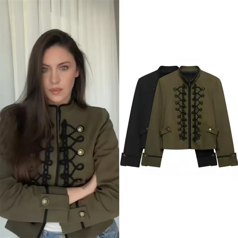 Cord Knot Stand Collar Blazer with Shoulder Pads Zip Front Jacket Metal Button Trim Cropped Commuter Fashion Coat Spring Autumn
Cord Knot Stand Collar Blazer with Shoulder Pads Zip Front Jacket Metal Button Trim Cropped Commuter Fashion Coat Spring Autumn
