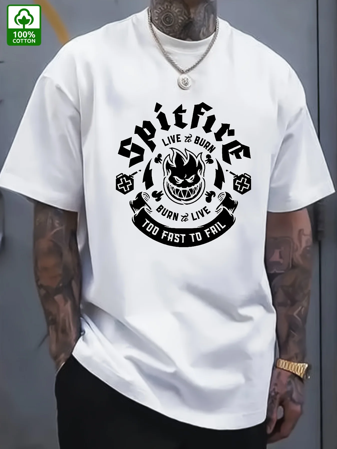 Men's Summer Cotton T-Shirt with Evil Flame joyful Face & SPIRITURE Graphic Print - Relaxed Fit Short Sleeve Tee
Men's Summer Cotton T-Shirt with Evil Flame joyful Face & SPIRITURE Graphic Print - Relaxed Fit Short Sleeve Tee
