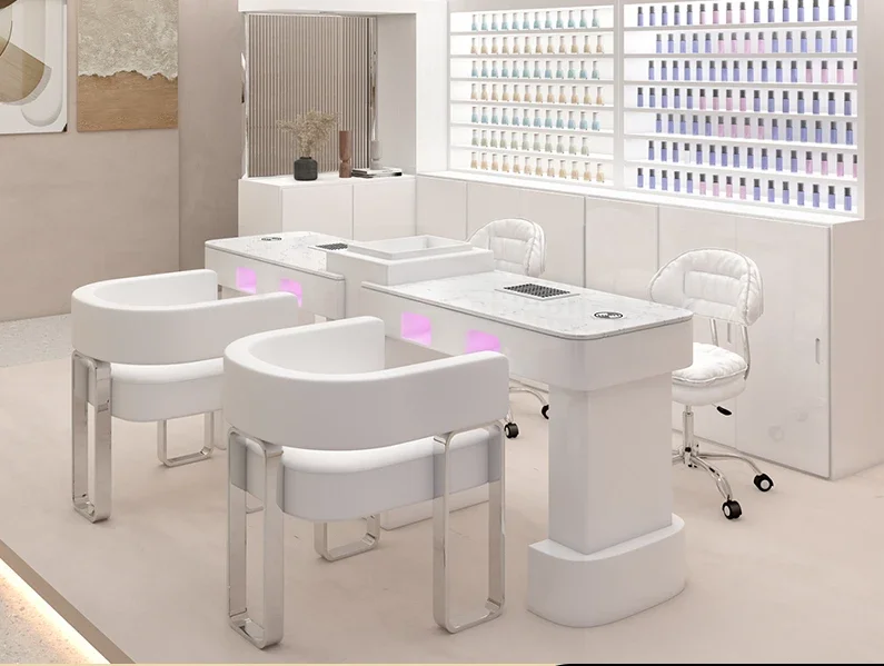 Embedded with the second-generation high-power leaner red light baking lamp cream-style nail table and chair set
Embedded with the second-generation high-power leaner red light baking lamp cream-style nail table and chair set