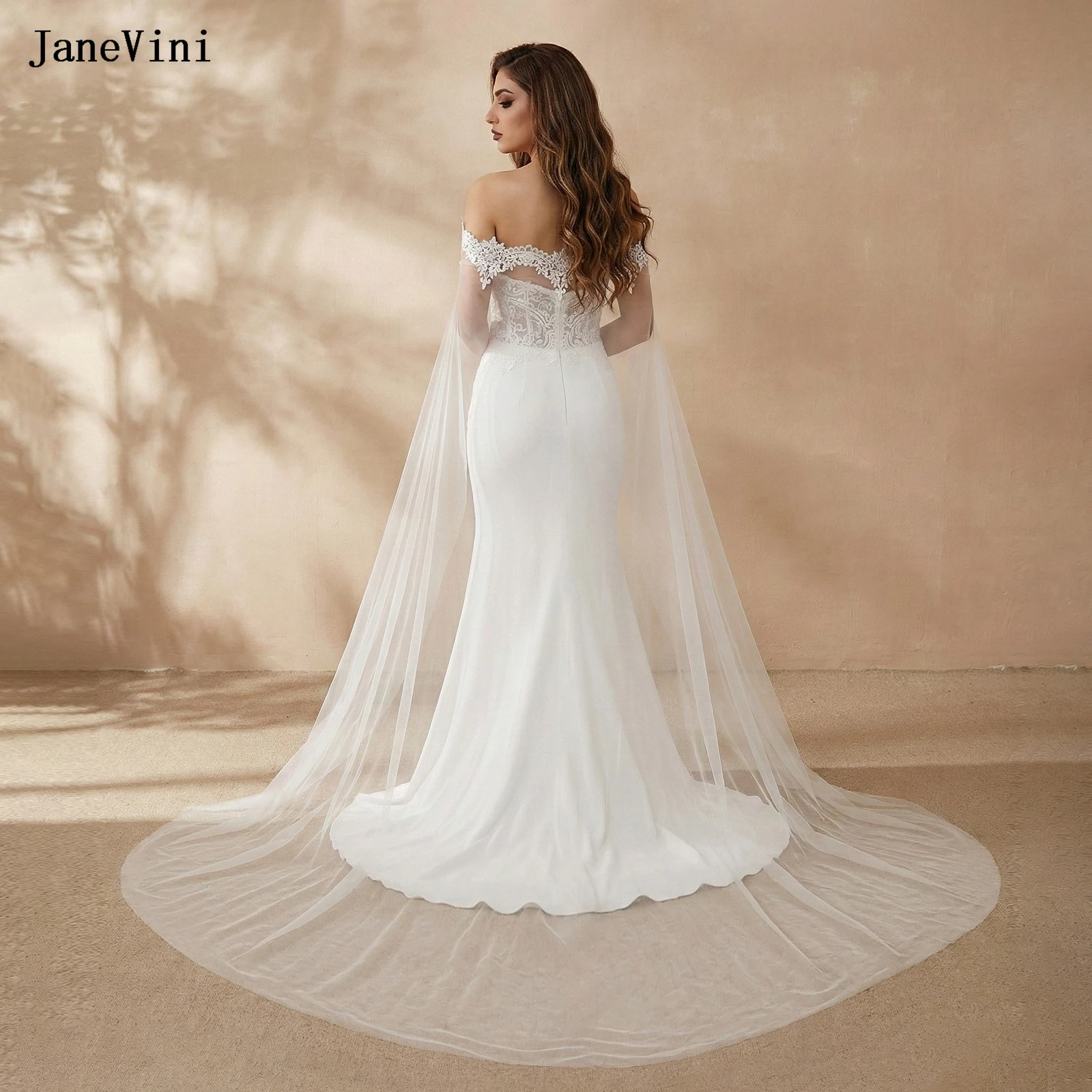 JaneVini Elegant Off Shoulder Bridal Cape Tulle Wedding Bolero Cloak Lace Appliques Detachable Long Shawl Wrap for Bride Evening
JaneVini Elegant Off Shoulder Bridal Cape Tulle Wedding Bolero Cloak Lace Appliques Detachable Long Shawl Wrap for Bride Evening