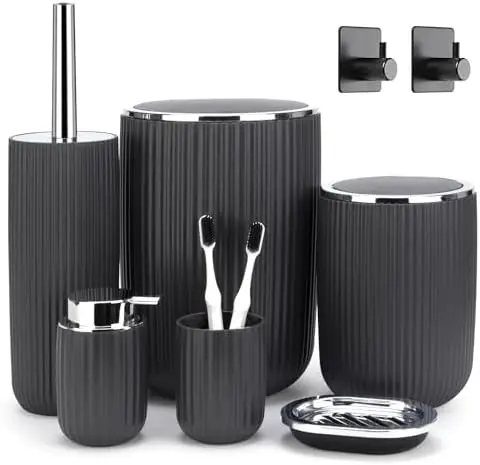 Boperzi 8pc Grey Bathroom Set with Trash Can, Toilet Brush & Soap Dispenser - Modern Bathroom Accessories
Boperzi 8pc Grey Bathroom Set with Trash Can, Toilet Brush & Soap Dispenser - Modern Bathroom Accessories