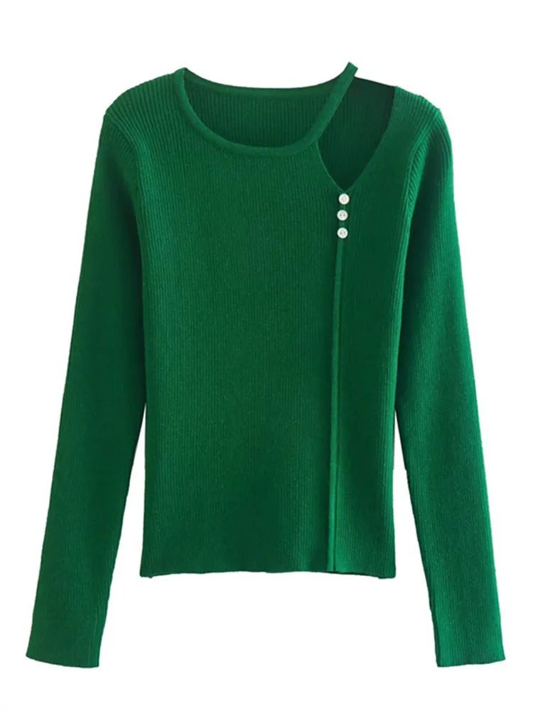 Women's Knitwear Long Sleeves Asymmetrical Neckline Left Shoulder With Buttons Striped Knitted Sweater Elastic Fit Tops Sweater
Women's Knitwear Long Sleeves Asymmetrical Neckline Left Shoulder With Buttons Striped Knitted Sweater Elastic Fit Tops Sweater