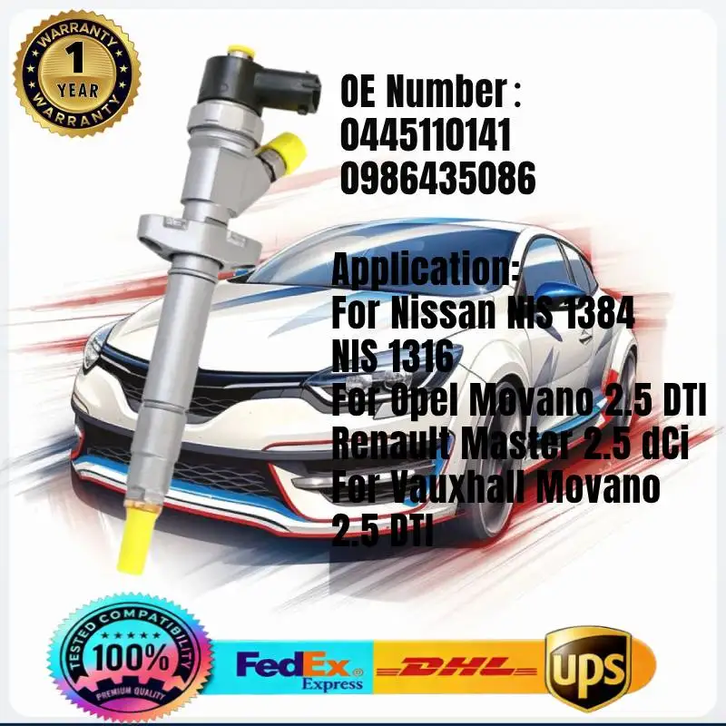 0445110141 0986435086 Common Rail Fuel Injector for Nissan NIS 1384 For Master 2.5 dCi For Opel Movano 2.5 DTI For Vauxhall
0445110141 0986435086 Common Rail Fuel Injector for Nissan NIS 1384 For Master 2.5 dCi For Opel Movano 2.5 DTI For Vauxhall