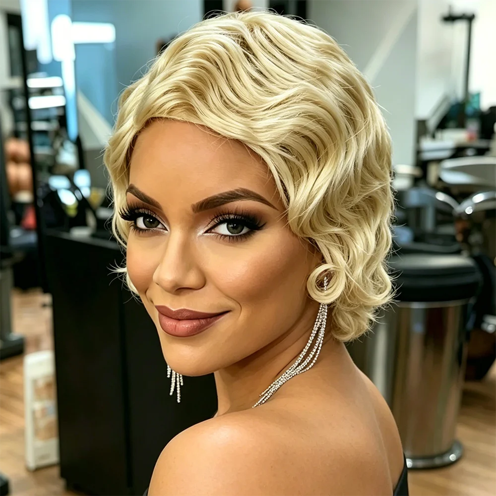 blonde finger wave pixie wig Natural Looking retro wave short wig Full Machine Made 613 blonde human hair wig Daily Wear
blonde finger wave pixie wig Natural Looking retro wave short wig Full Machine Made 613 blonde human hair wig Daily Wear