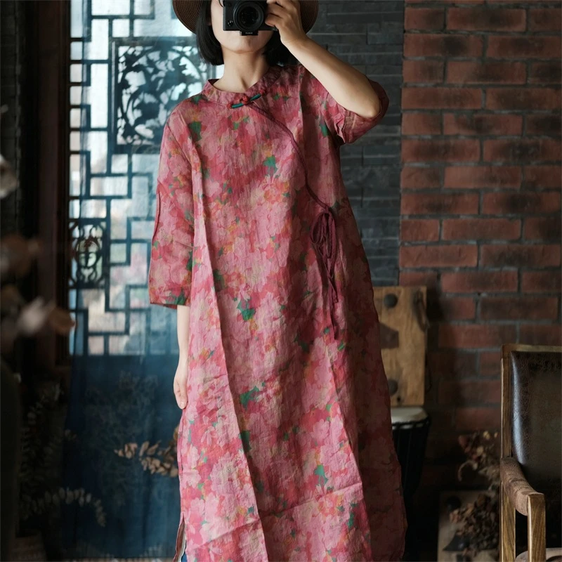 Chinese Style Women Linen Casual Dress New 2025 Spring Vintage Mandarin Collar Floral Print Loose Female Long Dresses M1061
Chinese Style Women Linen Casual Dress New 2025 Spring Vintage Mandarin Collar Floral Print Loose Female Long Dresses M1061