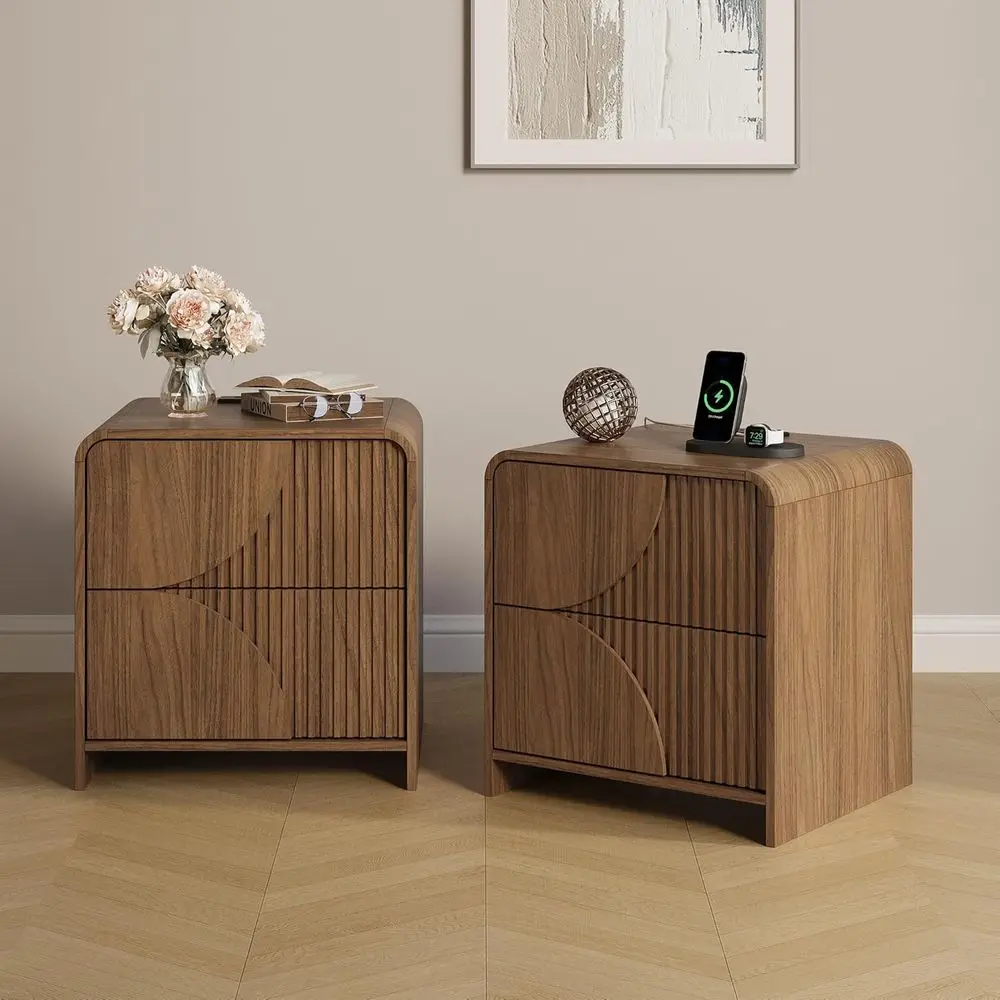 Set of 2 Nightstands with Charging Station, 20 Curved Walnut Side Table for Bedroom
Set of 2 Nightstands with Charging Station, 20 Curved Walnut Side Table for Bedroom