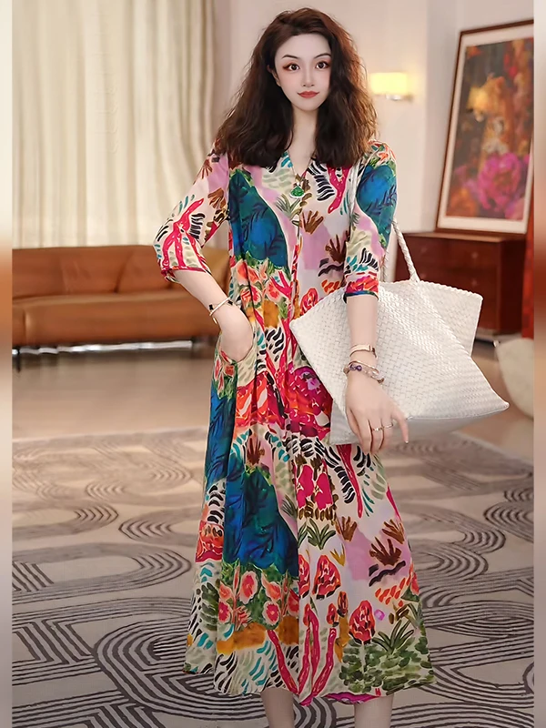 Linda Sister's High-End Line Summer New Lazy Print Ele Dr High Waist V-Ne ort Sve A-Line Skirt Ci Commute
Linda Sister's High-End Line Summer New Lazy Print Ele Dr High Waist V-Ne ort Sve A-Line Skirt Ci Commute