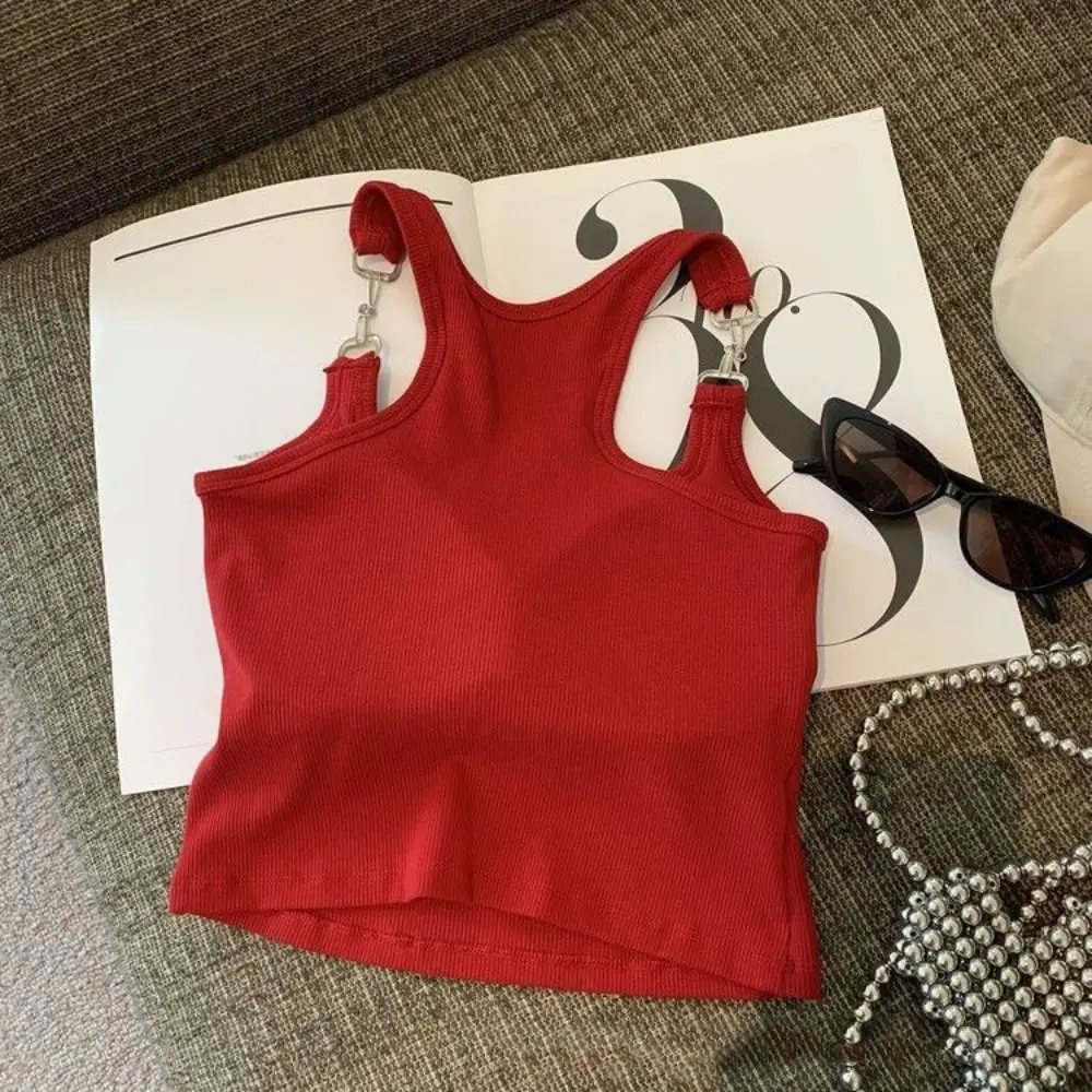 Fashion Hoop Sleeveless Crop Top Sweet Vest Women's Tank Top Streetwear Slim Bra with Pads Camisole Summer
Fashion Hoop Sleeveless Crop Top Sweet Vest Women's Tank Top Streetwear Slim Bra with Pads Camisole Summer