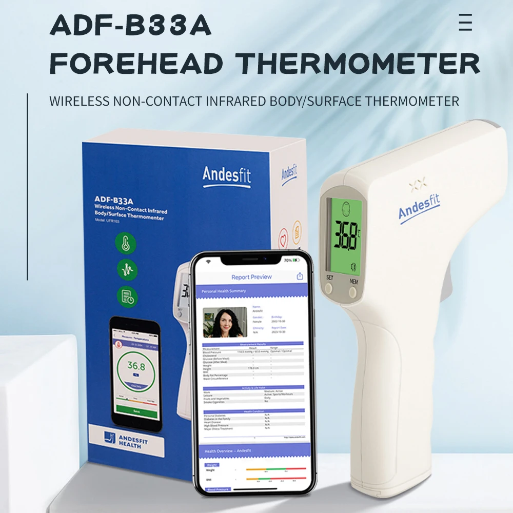 Andesfit B33A Bluetooth термометр для тела/поверхни поддержка многорежимного измерения с регулируемым цифровым интеллектуальным термометром
Andesfit B33A Bluetooth термометр для тела/поверхни поддержка многорежимного измерения с регулируемым цифровым интеллектуальным термометром