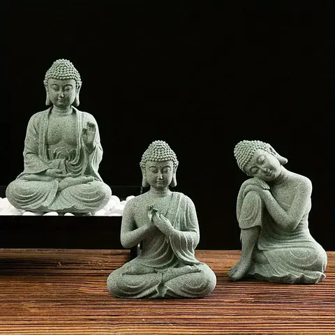 Zen Buddha Statue Ornaments Fish Tank Rockery Bonsai Flowing Water Figure Micro Landscape Decoration Green Sandstone Small Craft