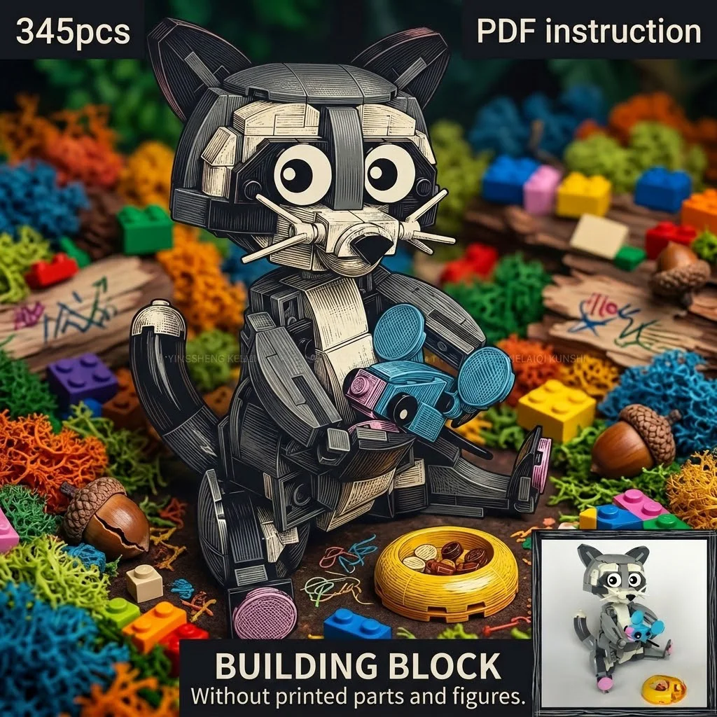 DIY Animal MOC Block Model Articulated Gray Raccoon with Striped Tail and Mouse Prey
DIY Animal MOC Block Model Articulated Gray Raccoon with Striped Tail and Mouse Prey