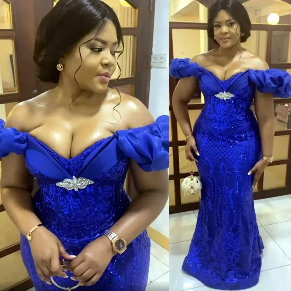 Royal Blue African Mermaid Prom Dresses Arabic Off The Shoulder Sequined Appliques Lace Up Aso Ebi Formal Evening Party Gowns
Royal Blue African Mermaid Prom Dresses Arabic Off The Shoulder Sequined Appliques Lace Up Aso Ebi Formal Evening Party Gowns