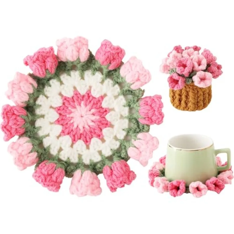 Flower Crochet Coasters, Handmade Bouquet Blanket Coaster with Crochet Plant Pot Fun Soft Decorative Drink Coasters for Coffee
Flower Crochet Coasters, Handmade Bouquet Blanket Coaster with Crochet Plant Pot Fun Soft Decorative Drink Coasters for Coffee