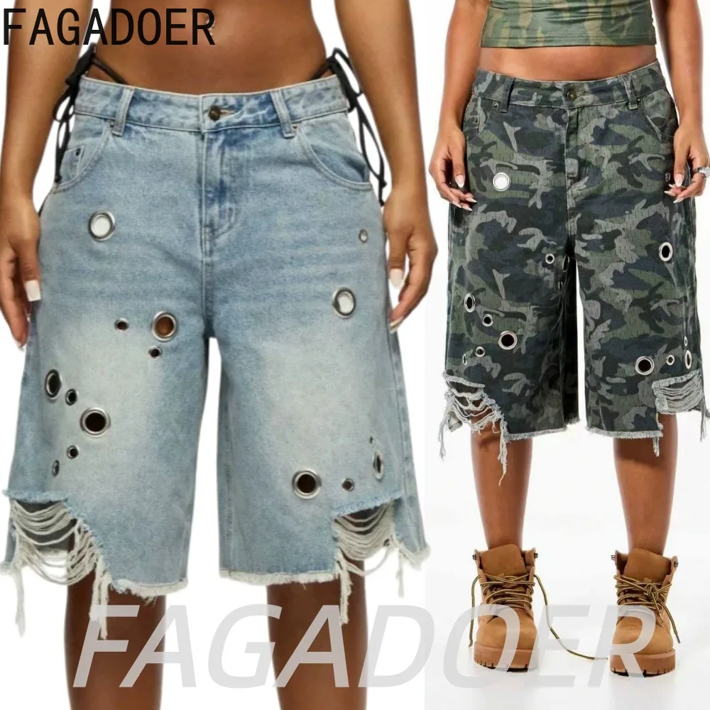 FAGADOER Streetwear Hole Denim Shorts Fashion Ripped Tassel Button Loose Camouflage Jeans Cool Girl Summer Five-point Jean Pants
FAGADOER Streetwear Hole Denim Shorts Fashion Ripped Tassel Button Loose Camouflage Jeans Cool Girl Summer Five-point Jean Pants