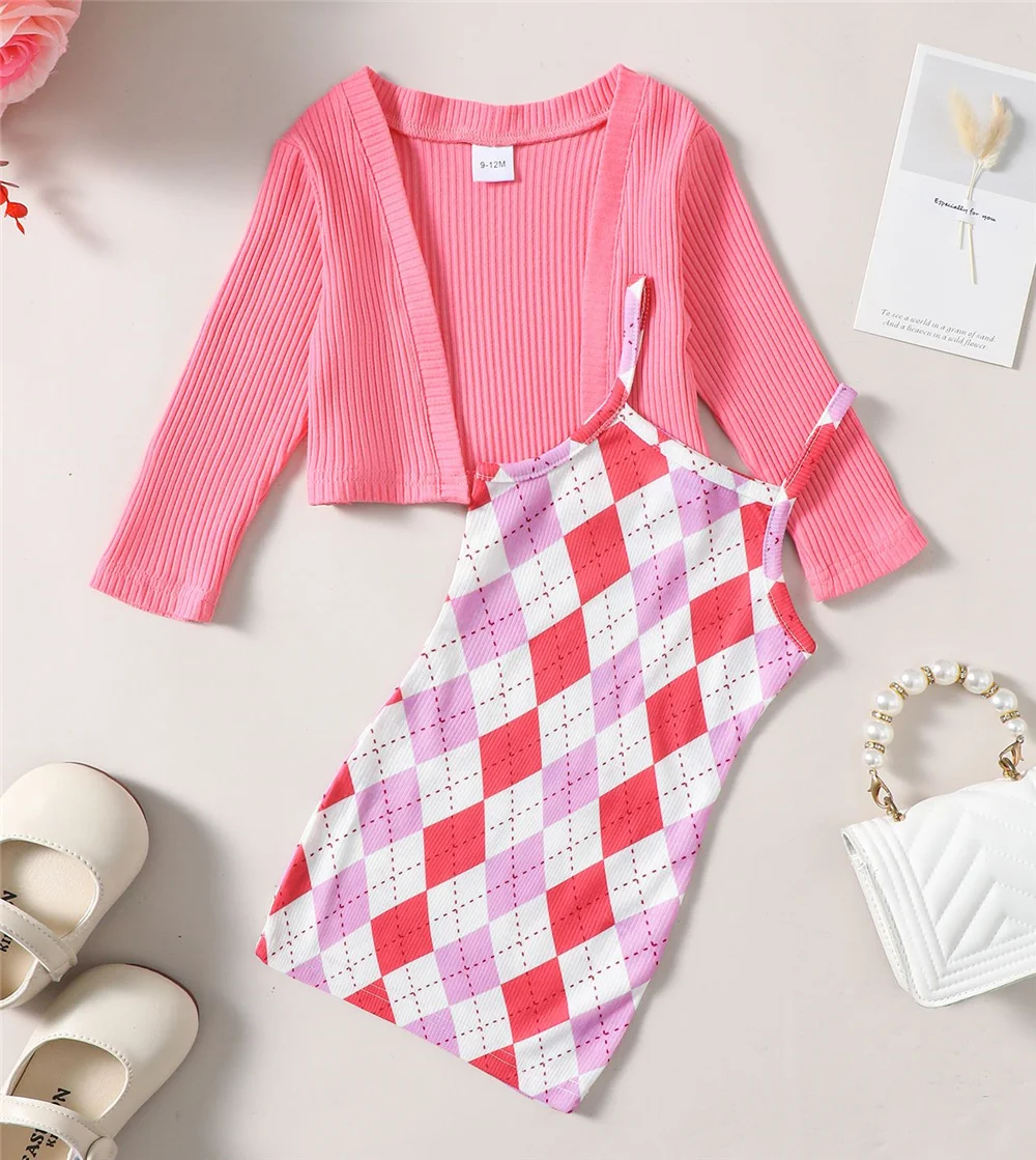 1-4 Year Children Girl Set Lingge Camisole Dress+Solid Color Shawl 2pcs/set ittle Girls Autumn Party Gathering Fashion Set
1-4 Year Children Girl Set Lingge Camisole Dress+Solid Color Shawl 2pcs/set ittle Girls Autumn Party Gathering Fashion Set