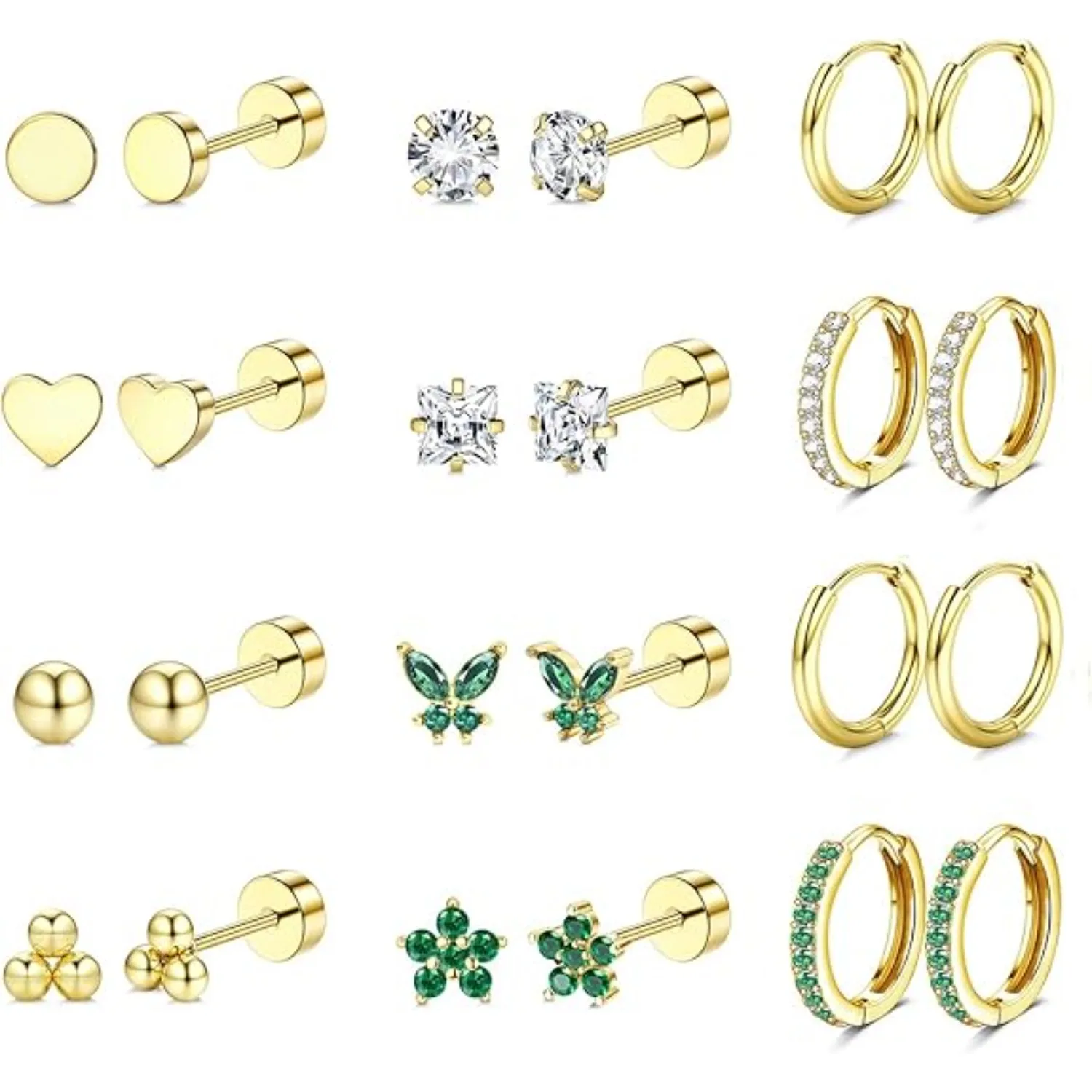 Drperfect 12 pairs Earrings Set for Women Surgical Steel Flat Back Hoop Cartilage 14k Gold Plated CZ Earrings Daily Jewelry
Drperfect 12 pairs Earrings Set for Women Surgical Steel Flat Back Hoop Cartilage 14k Gold Plated CZ Earrings Daily Jewelry