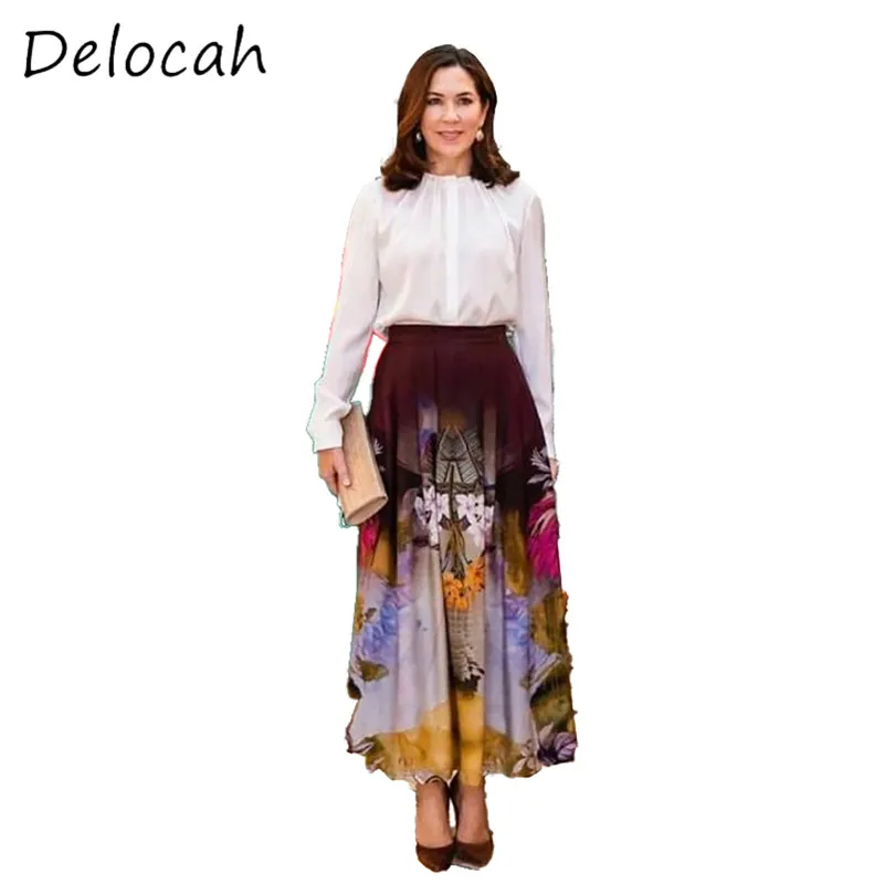Deloach Fashion Women's Design Round Neck Single Breasted Long sleeved Shirt Top High Waist Printed Big Swing Half Skirt Set
Deloach Fashion Women's Design Round Neck Single Breasted Long sleeved Shirt Top High Waist Printed Big Swing Half Skirt Set