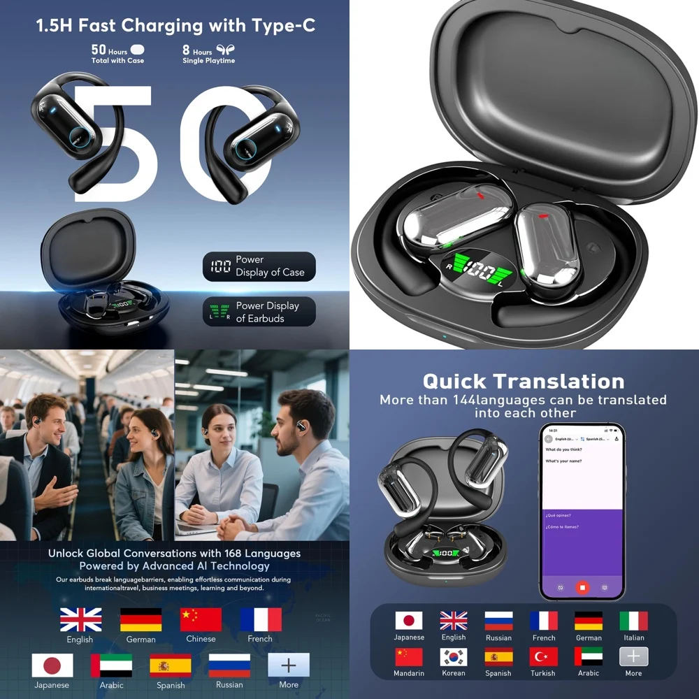 UYUXIO OWS AI Language Translator Wireless Earphone for iPhone Android with 144 Online Languages Real Time Translation Earbuds
UYUXIO OWS AI Language Translator Wireless Earphone for iPhone Android with 144 Online Languages Real Time Translation Earbuds