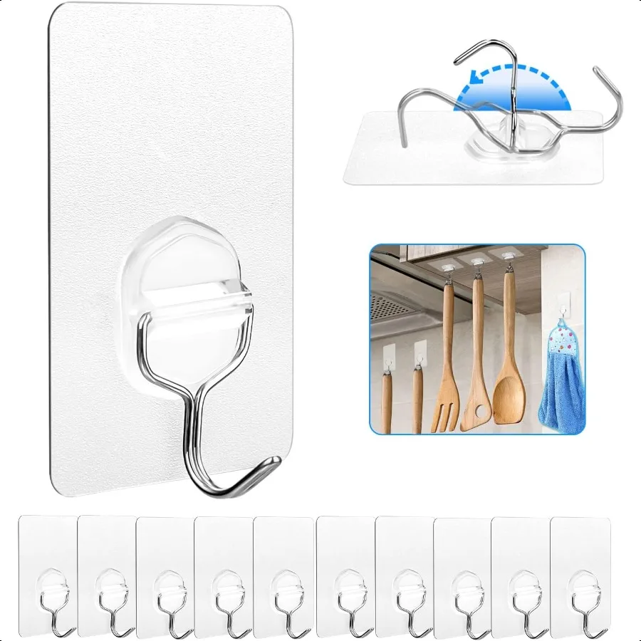 Reusable and Removable Adhesive Hooks 10 Pack Heavy Duty Waterproof Transparent for Bathroom Shower Kitchen Door Outdoor Use No
Reusable and Removable Adhesive Hooks 10 Pack Heavy Duty Waterproof Transparent for Bathroom Shower Kitchen Door Outdoor Use No