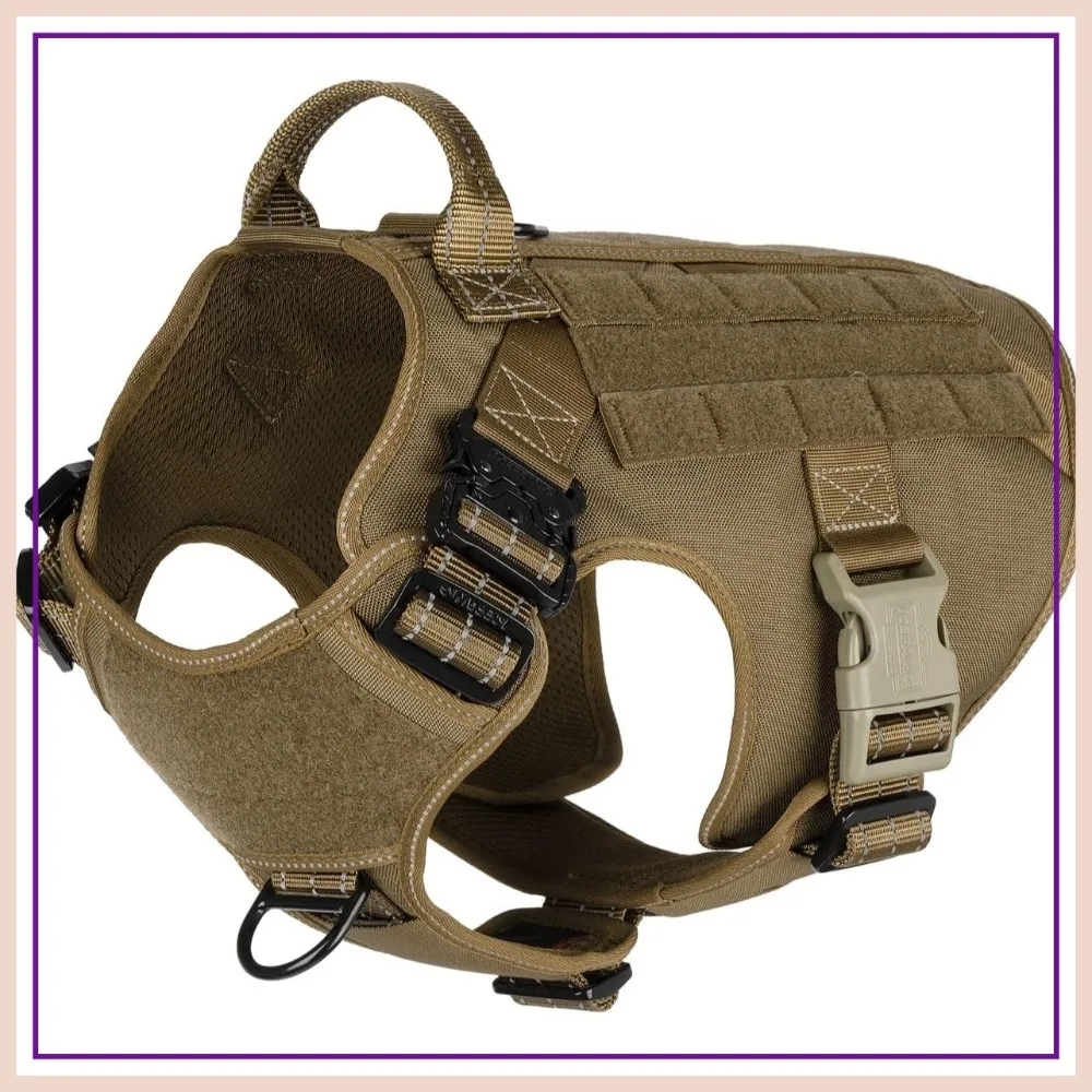 Tactical Dog Harness, Large Size, 2X Metal Buckle, Working Dog MOLLE Vest with Handle, No Pulling Front Leash Clip, Hook and Loop Panel, Brown
Tactical Dog Harness, Large Size, 2X Metal Buckle, Working Dog MOLLE Vest with Handle, No Pulling Front Leash Clip, Hook and Loop Panel, Brown