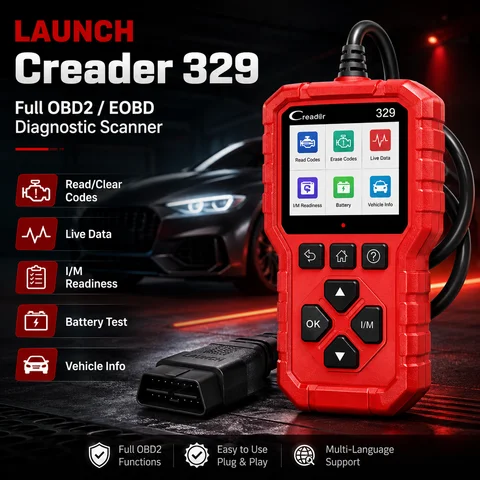 LAUNCH Creader 329 OBD2 Fault Scanner Auto Diagnostic Tool Check Engine Light Code Reader with Battery Test Live Data O2 Sensor EVAP for 1996+ OBDII Cars