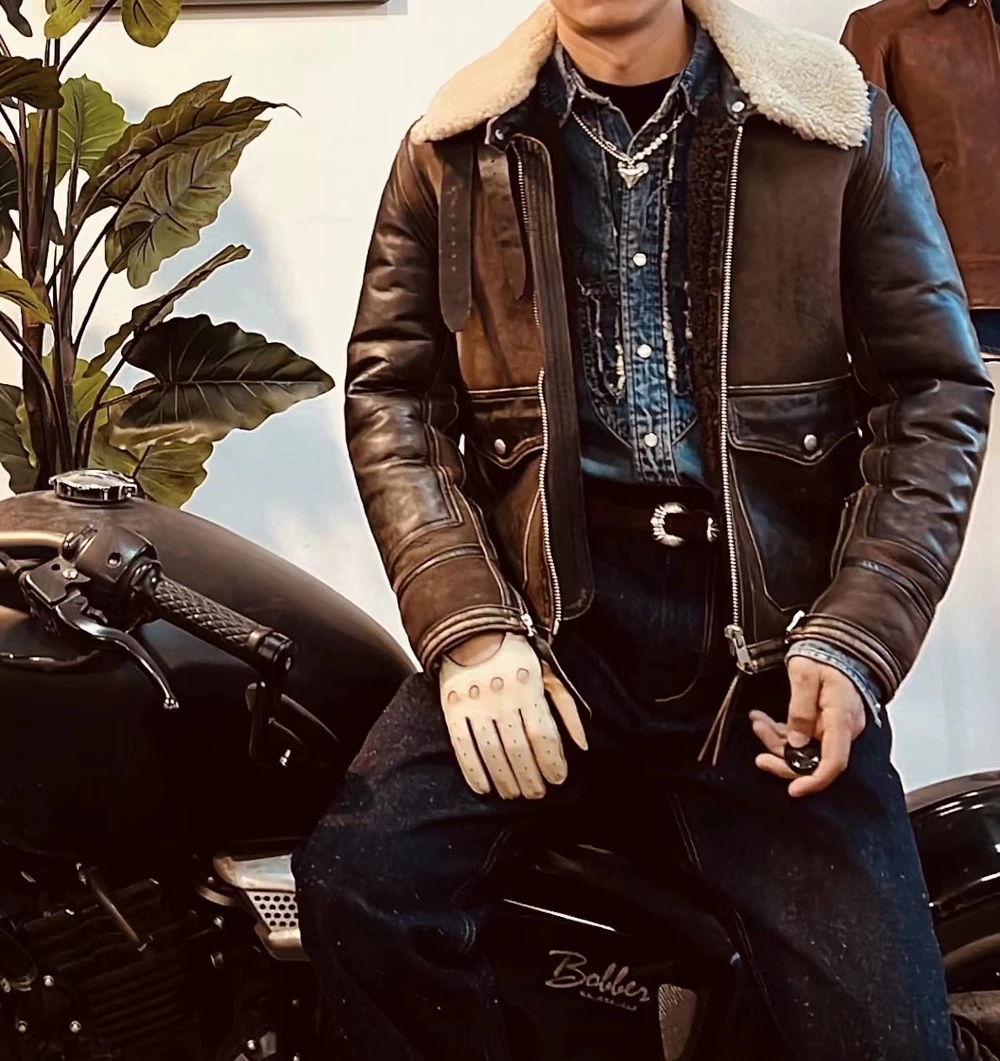 CDF2093 European High Quality Super Warm Genuine Sheep Leather Jacket Mens Big Size B2 Shearling Bomber Military Pilot Fur Coat
CDF2093 European High Quality Super Warm Genuine Sheep Leather Jacket Mens Big Size B2 Shearling Bomber Military Pilot Fur Coat