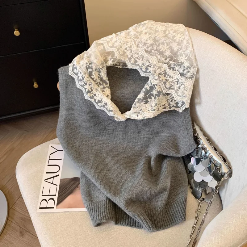 Gray Lace Patchwork Hooded Sweater Vest Women 2025 Autumn Winter Warm Sleeveless Pullover Fashion Casual Knitted Tops
Gray Lace Patchwork Hooded Sweater Vest Women 2025 Autumn Winter Warm Sleeveless Pullover Fashion Casual Knitted Tops
