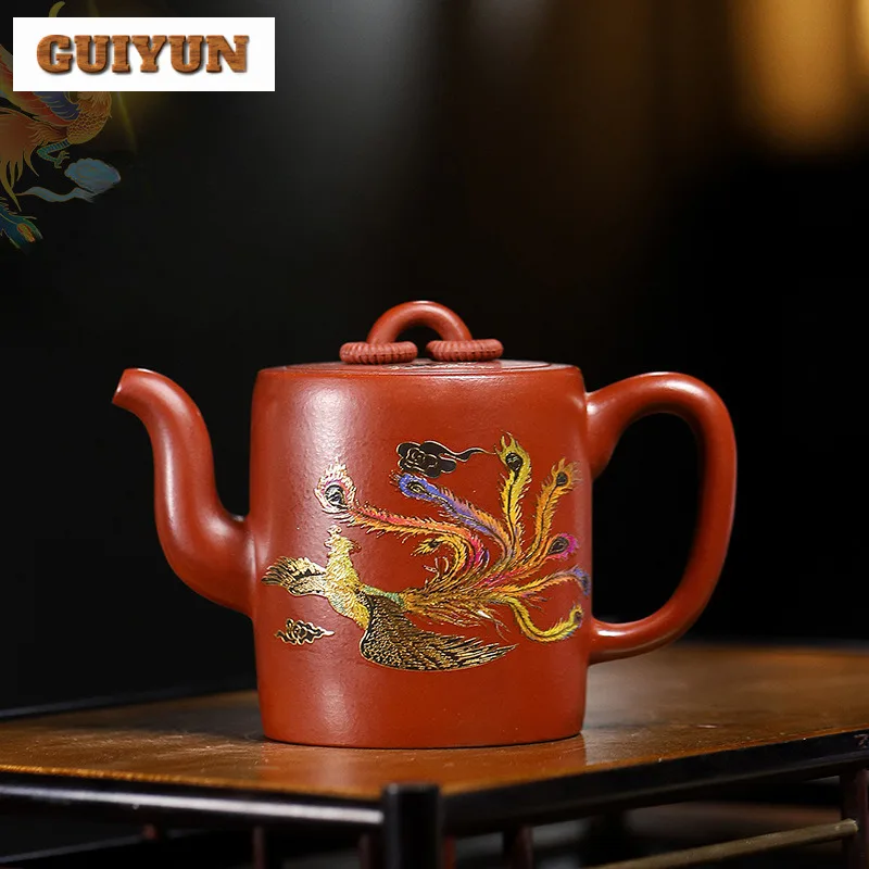 260ml Yixing Purple Clay Teapot Handmade Gold Tracing Dragon And Phoenix Two Rings Pot Raw Ore Dahongpao Mud Kettle Zisha Teapot
260ml Yixing Purple Clay Teapot Handmade Gold Tracing Dragon And Phoenix Two Rings Pot Raw Ore Dahongpao Mud Kettle Zisha Teapot