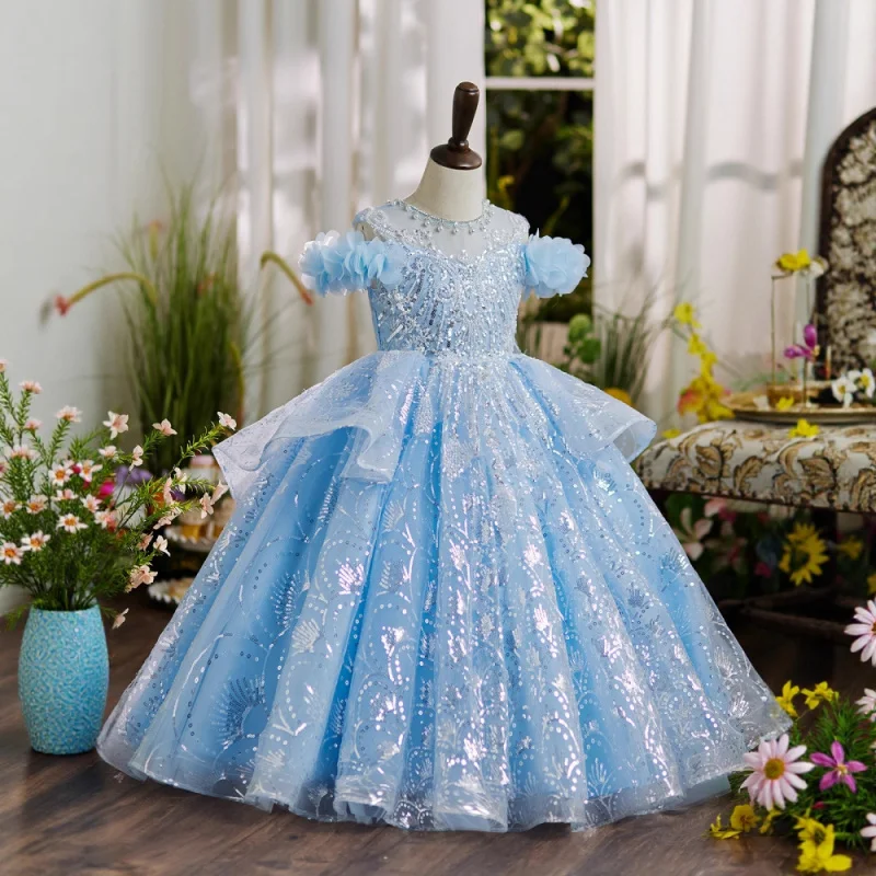 Вечернее платье для девочек, элитное платье принцессы для выступлений на фортепиано, детское легкое роскошное нишевое пышное платье, оптовая продажа