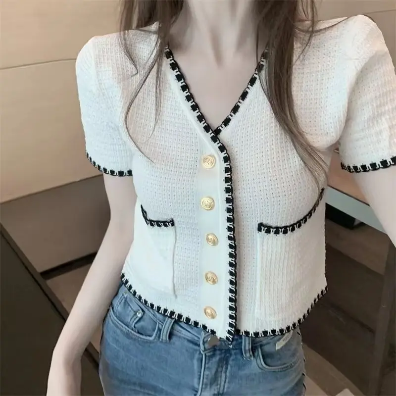 Women Clothing Summer New Slim V Neck Short Elegant Tops Short Sleeve Thin Contrast Patchwork Korean T Shirts Fashion Vintage
Women Clothing Summer New Slim V Neck Short Elegant Tops Short Sleeve Thin Contrast Patchwork Korean T Shirts Fashion Vintage