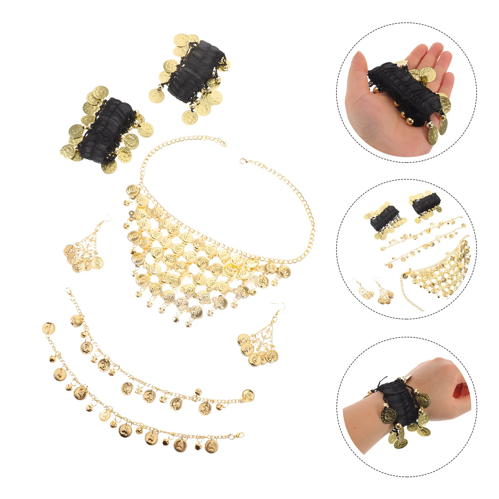 1Set Belly Dancing Jewelry Set for Women Coin Dangle Earrings Statement Necklace Body Chain Bracelet Anklet Kathak Bharatanatyam
1Set Belly Dancing Jewelry Set for Women Coin Dangle Earrings Statement Necklace Body Chain Bracelet Anklet Kathak Bharatanatyam