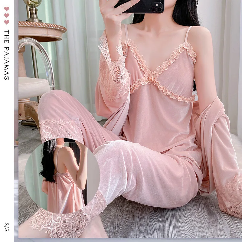 Элегантный бархатный пижамный комплект из 3 предметов, женская одежда для сна в стиле ретро, ночная рубашка во французском стиле, пижамный костюм, осенняя зимняя одежда для дома, пижама
Элегантный бархатный пижамный комплект из 3 предметов, женская одежда для сна в стиле ретро, ночная рубашка во французском стиле, пижамный костюм, осенняя зимняя одежда для дома, пижама