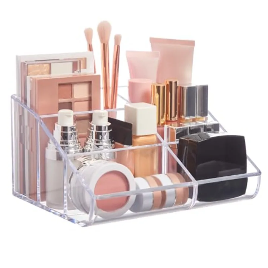 Clear Plastic Vanity Makeup Organizer 6-Compartment Holder for Brushes, Eyeshadow Palettes, and Beauty Supplies Curved Front De
Clear Plastic Vanity Makeup Organizer 6-Compartment Holder for Brushes, Eyeshadow Palettes, and Beauty Supplies Curved Front De