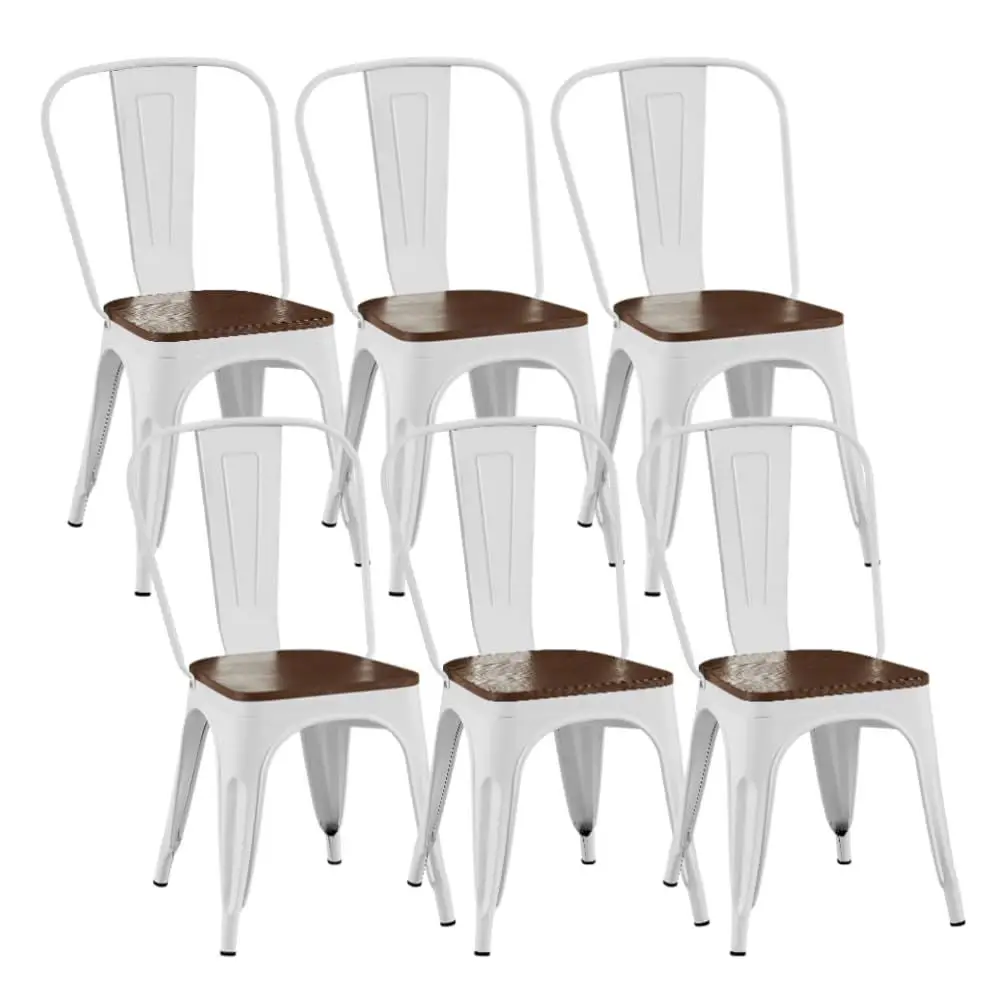 Metal Dining Chairs Set of 6 with Wooden Seat Iron Stackable Industrial Tolix Style Outdoor Farmhouse Kitchen Cafe Arctic White
Metal Dining Chairs Set of 6 with Wooden Seat Iron Stackable Industrial Tolix Style Outdoor Farmhouse Kitchen Cafe Arctic White