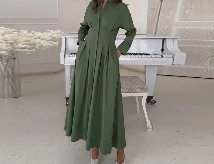 Slim fit long sleeved big swing green dress, casual and fashionable, new women's clothing for summer 2025
Slim fit long sleeved big swing green dress, casual and fashionable, new women's clothing for summer 2025