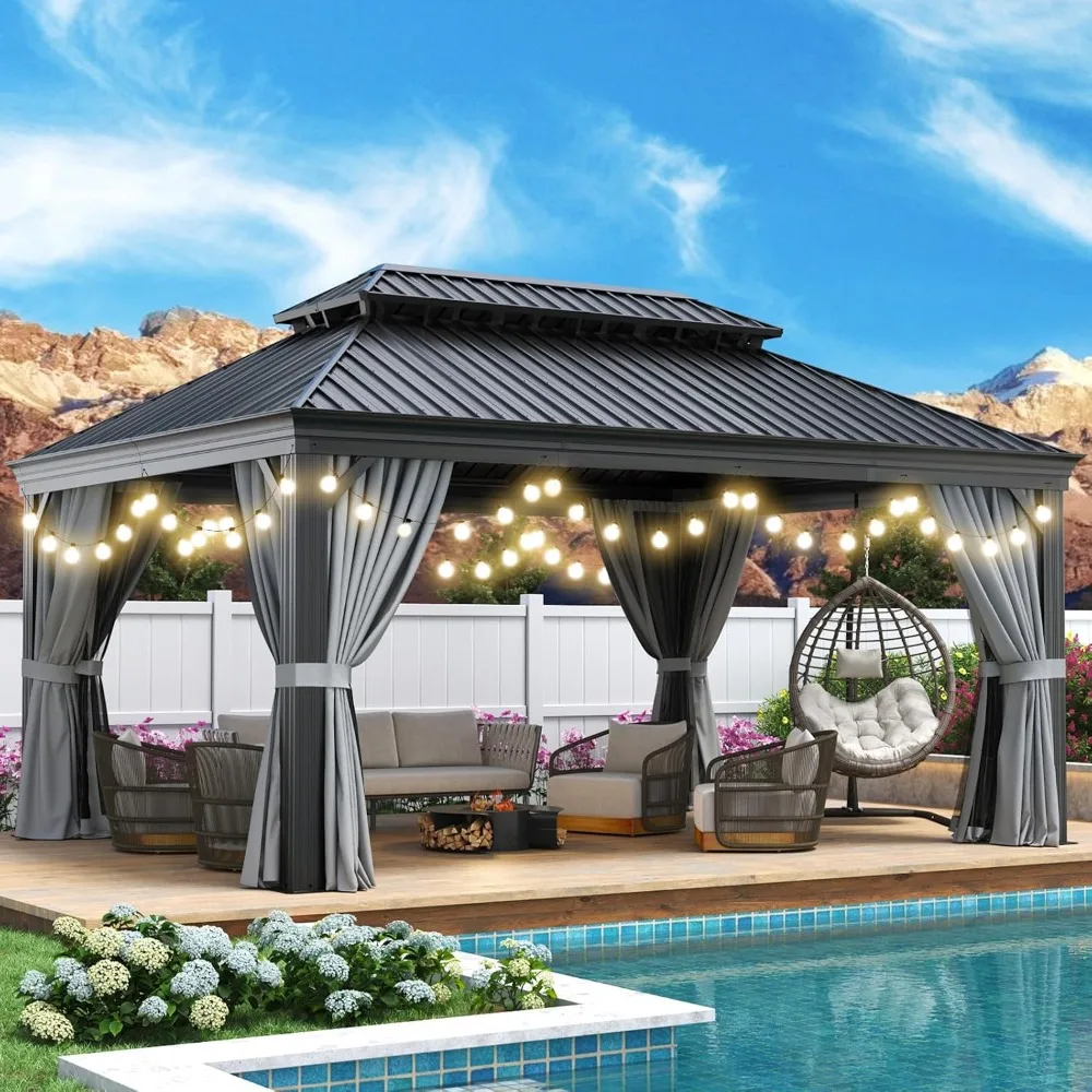 12' X 16' Permanent Hardtop Gazebo Aluminum Gazebo with Galvanized Steel Double Roof for Patio Lawn and Garden Garden Buildings
12' X 16' Permanent Hardtop Gazebo Aluminum Gazebo with Galvanized Steel Double Roof for Patio Lawn and Garden Garden Buildings