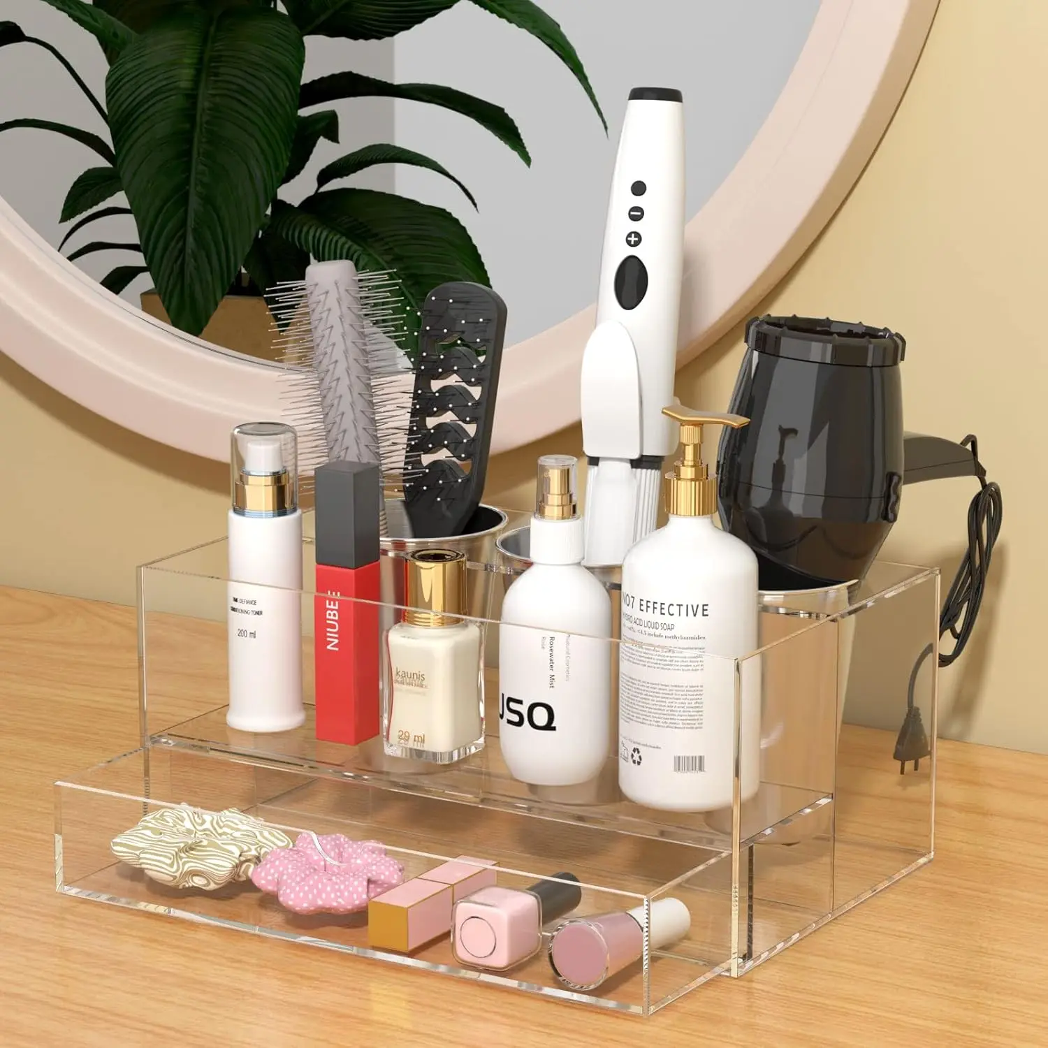 Clear Acrylic Hair Dryer and Styling Organizer with Drawer, Bathroom Countertop Blow Dryer Holder, Vanity Caddy Storage Stand
Clear Acrylic Hair Dryer and Styling Organizer with Drawer, Bathroom Countertop Blow Dryer Holder, Vanity Caddy Storage Stand