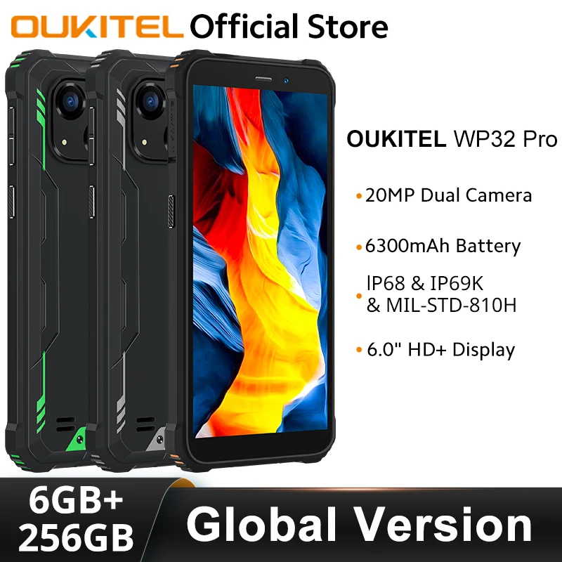 Oukitel WP32 pro Rugged Smartphone Global Version 6" HD 6GB+256GB 6300mAh Octa Core Mobile phone 20MP Cellphone
Oukitel WP32 pro Rugged Smartphone Global Version 6" HD 6GB+256GB 6300mAh Octa Core Mobile phone 20MP Cellphone