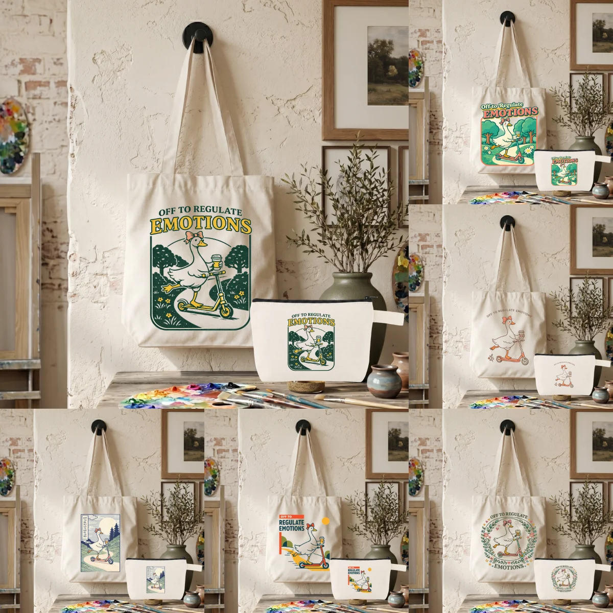 1 Set Canvas Tote & Pouch Set,Cartoon Goose Scooter Off To Regulate Emotions Funny Mental Health Casual Shoulder Bag Combo
1 Set Canvas Tote & Pouch Set,Cartoon Goose Scooter Off To Regulate Emotions Funny Mental Health Casual Shoulder Bag Combo