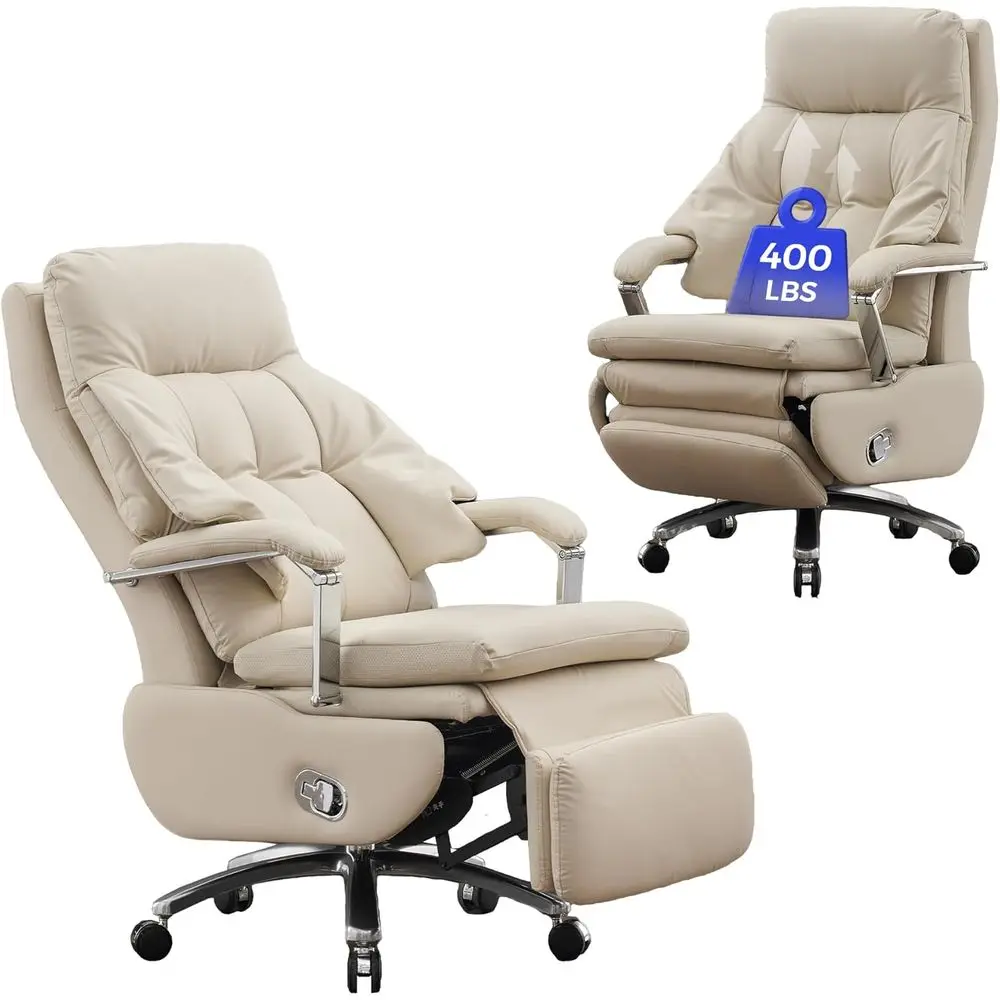 Ergonomic High-Back Leather Office Chair: Big & Tall, 400 lbs Capacity, Comfortable Recliner with Footrest, Beige
Ergonomic High-Back Leather Office Chair: Big & Tall, 400 lbs Capacity, Comfortable Recliner with Footrest, Beige