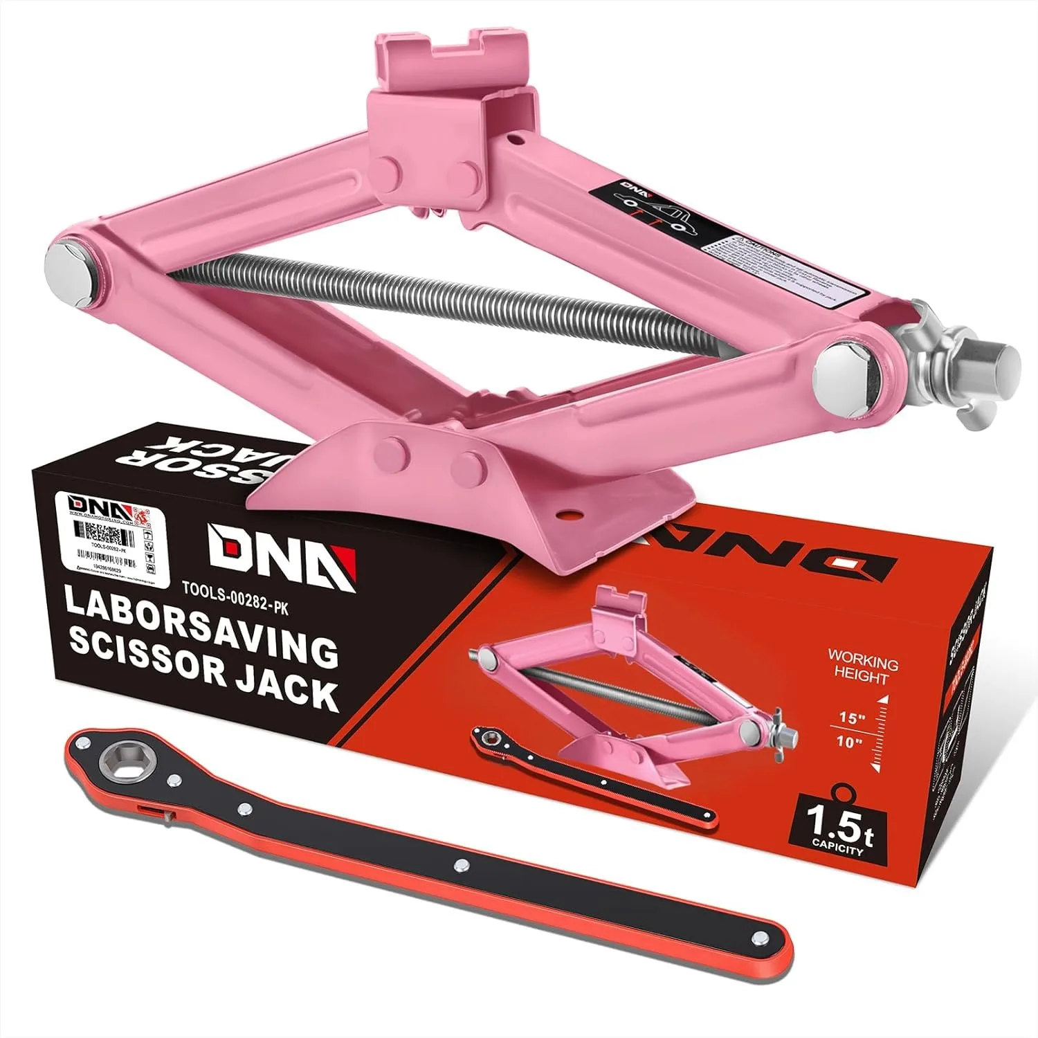 Scissor Jack for Car - 1.5 Ton Capacity with Labor-Saving Ratchet Wrench, Pink Color, Ideal for Cars and SUVs
Scissor Jack for Car - 1.5 Ton Capacity with Labor-Saving Ratchet Wrench, Pink Color, Ideal for Cars and SUVs