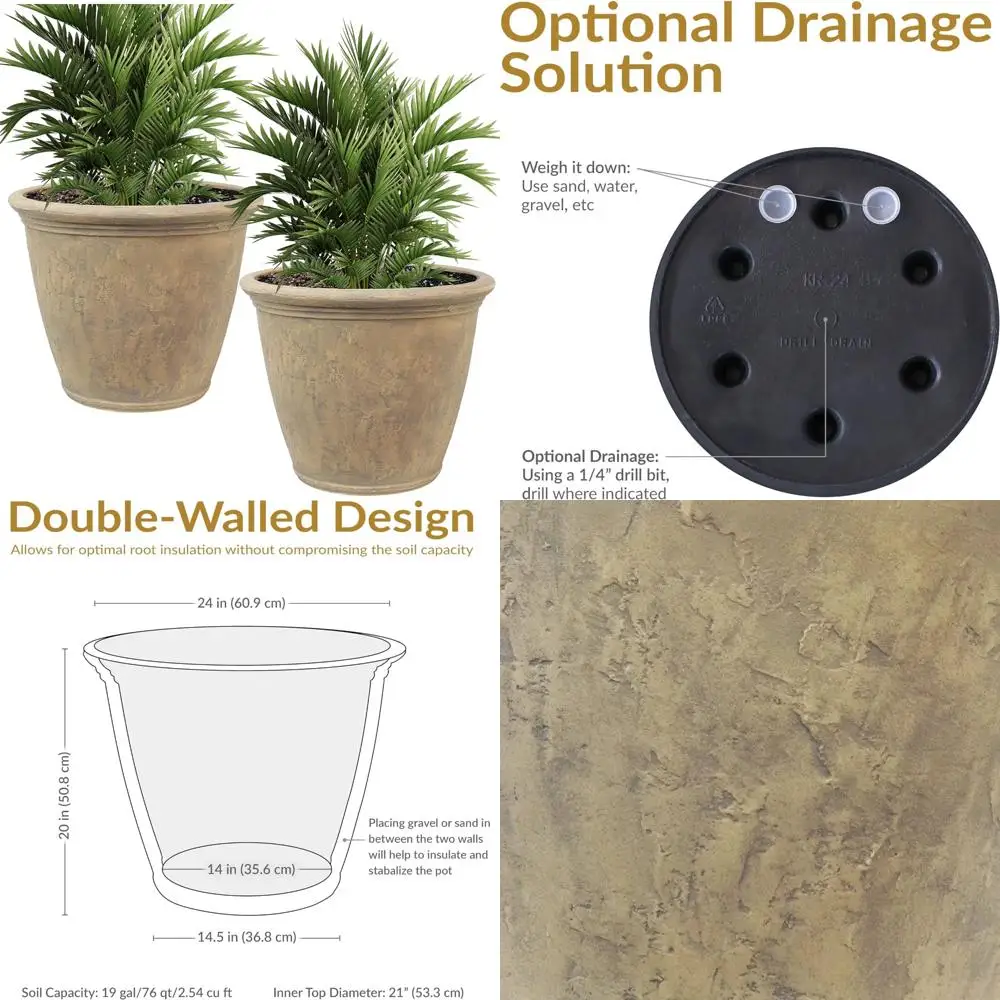 Large 24-Inch Double-Walled Plastic Outdoor Round Planter with Drillable Drainage for Garden Plants
Large 24-Inch Double-Walled Plastic Outdoor Round Planter with Drillable Drainage for Garden Plants