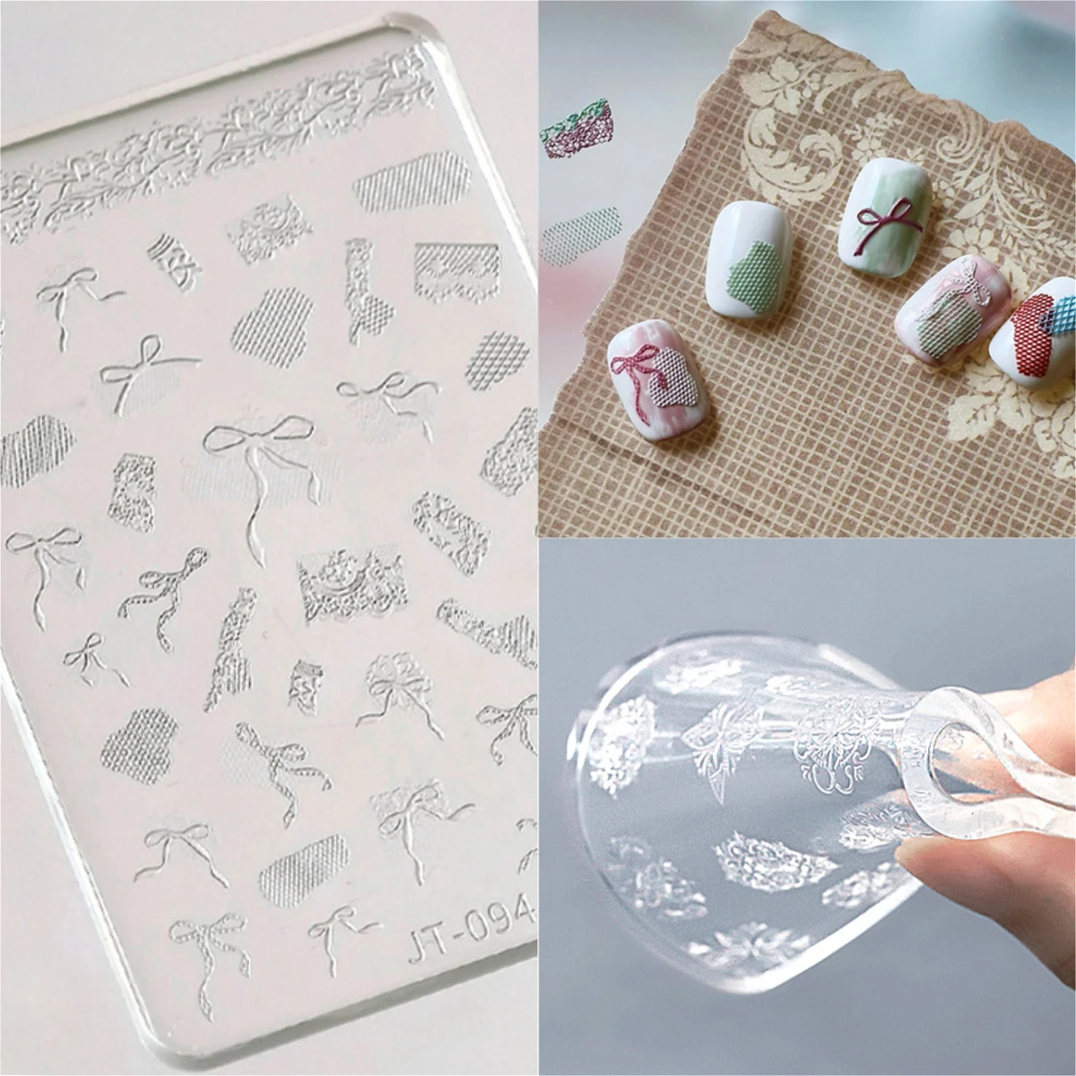 Ribbon Bowknot Lace Mesh Pattern 3D Reliefs Silicone Nail Accessory Carving Rose Butterfly Mould Manicure DIY UV Gel Drip Molds
Ribbon Bowknot Lace Mesh Pattern 3D Reliefs Silicone Nail Accessory Carving Rose Butterfly Mould Manicure DIY UV Gel Drip Molds