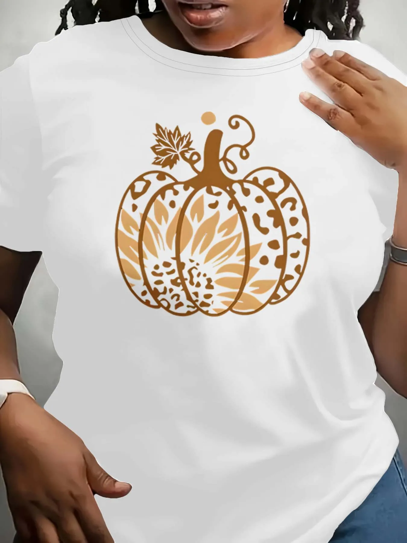 Осенний элегантный модный топ в стиле тыквы больших размеров 
Осенний элегантный модный топ в стиле тыквы больших размеров