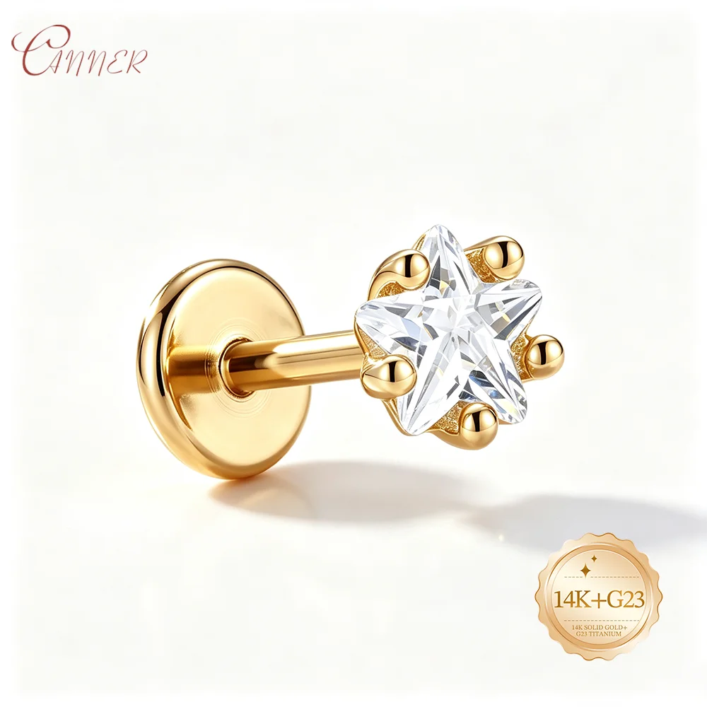 CANNER 14K Solid Gold Right Grand G23 Star CZ Cartilage Earring Dainty Star Flat Back Stud Tragus Conch Helix Nose Piercing
CANNER 14K Solid Gold Right Grand G23 Star CZ Cartilage Earring Dainty Star Flat Back Stud Tragus Conch Helix Nose Piercing