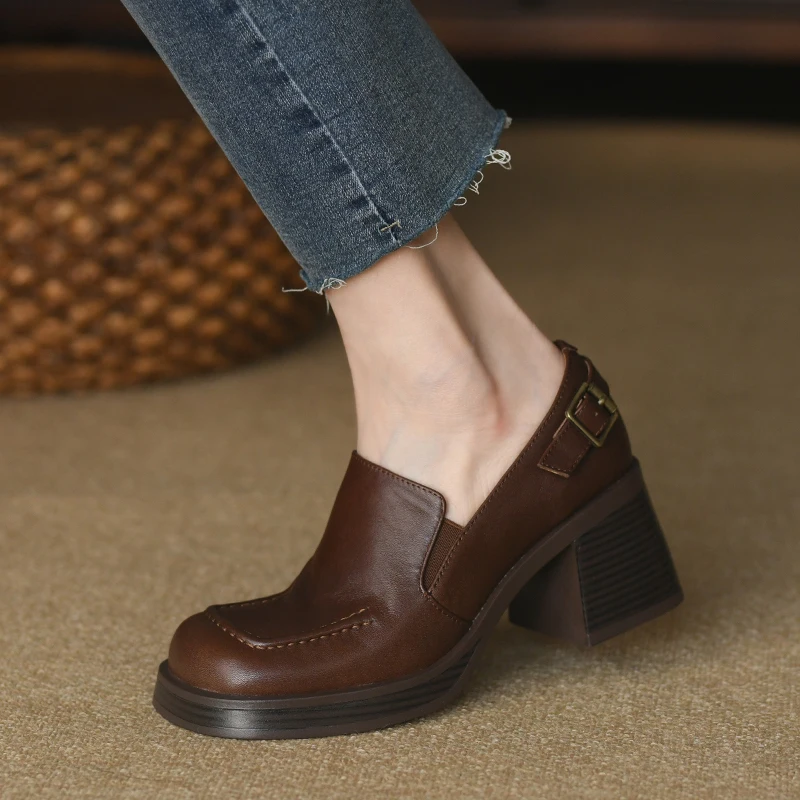 Women Pumps Round Toe Shoes Woman Cowhide Buckle Loafers Slip On Spring Autum Vintage Pumps Retro French Style Sqaure Heel
Women Pumps Round Toe Shoes Woman Cowhide Buckle Loafers Slip On Spring Autum Vintage Pumps Retro French Style Sqaure Heel