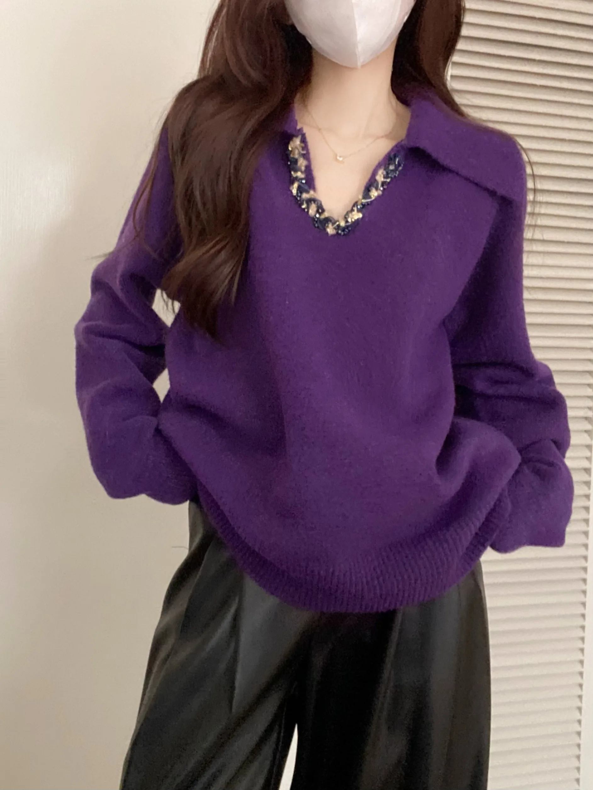 Ele Heavy Knit Sweater with Collar for Women Loose Slimming Knitted Top Sweet Sle Fing Warmth Long Sve Autumn Wear
Ele Heavy Knit Sweater with Collar for Women Loose Slimming Knitted Top Sweet Sle Fing Warmth Long Sve Autumn Wear